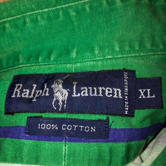 Vintage Ralph Lauren Polo Sport Mens XL Green Blue Striped Long Sleeve Shirt - Picture 10 of 12